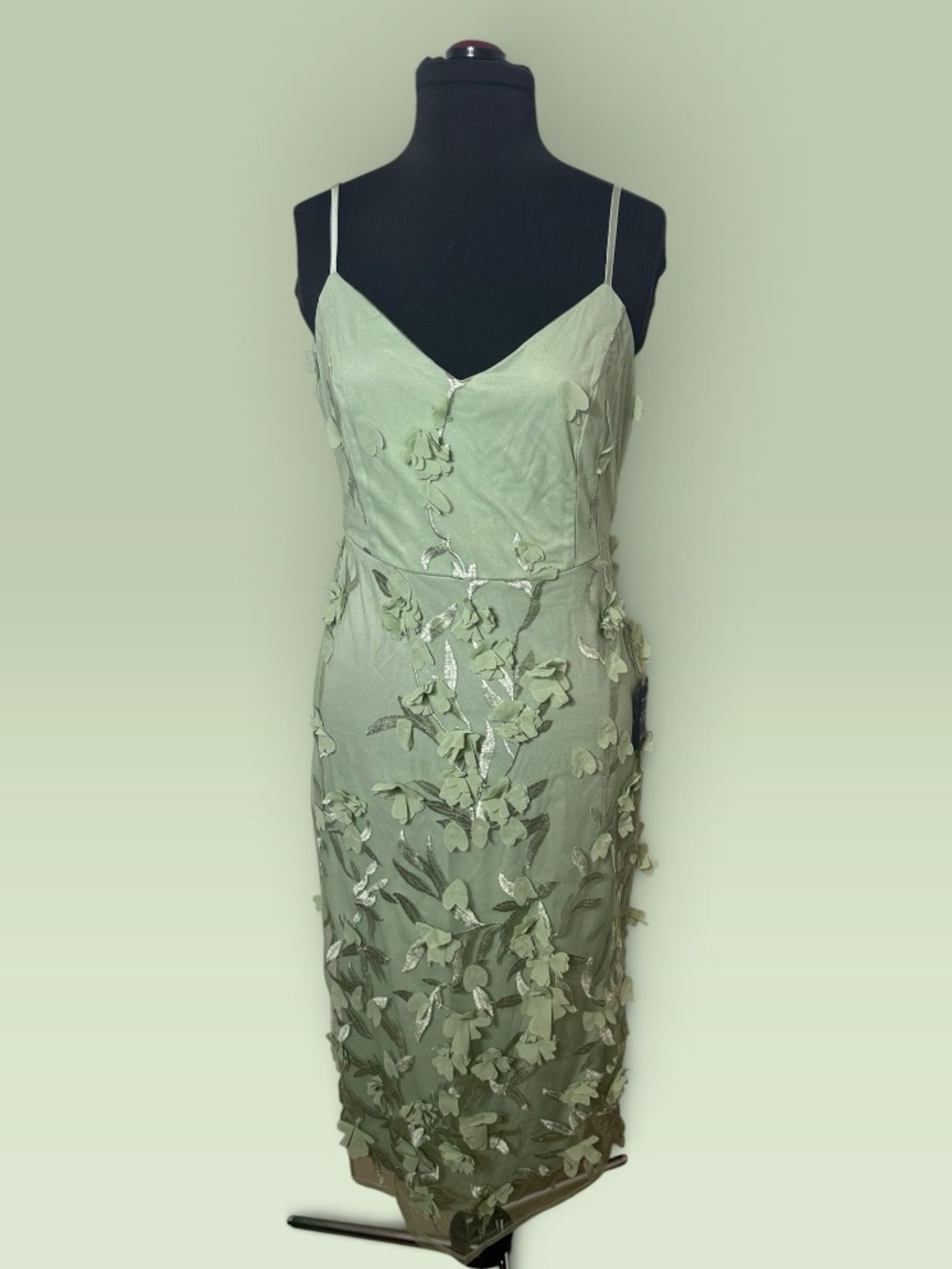 Lulu's Sage Green Floral Appliqué Midi Slip Dress